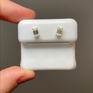 NEW - 0.57 CTW Moissanite Diamond Gold Over Sterling Silver Baguette Studs GRA